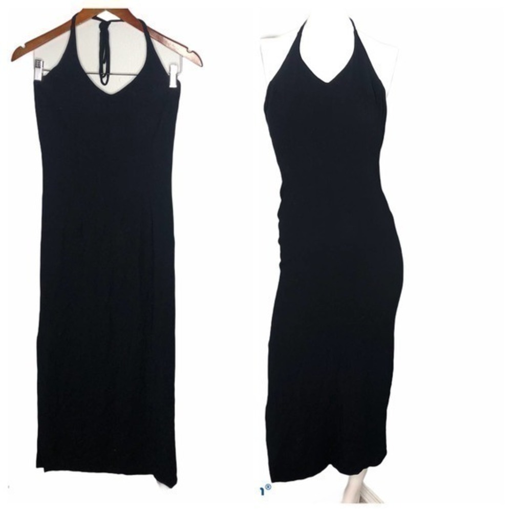 Club Monaco solid black halter neck dress LBD
